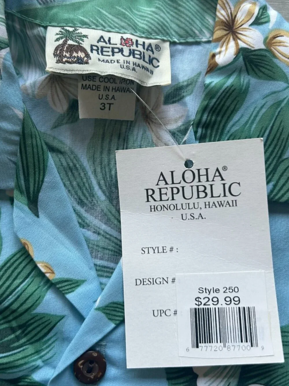 NWT Aloha Republic Boys Size Authentic Hawaiian Shirt 3T Made in Hawaii USA New